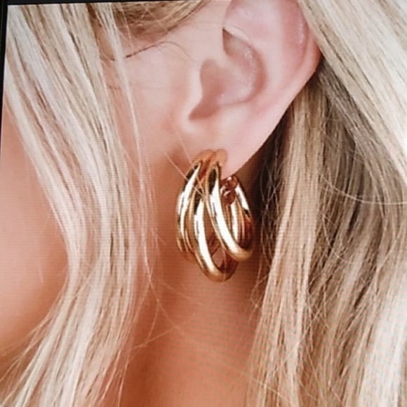 Elegant Gold Hoop Earrings. Nwot - Picture 4 of 6